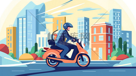 摩托车名片插画图片_骑着摩托车城市交通7