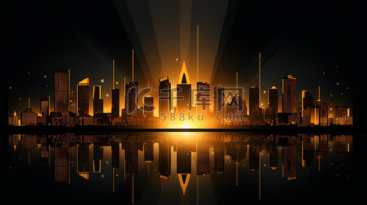 黑色金色插画图片_金色抽象城市摩天大楼景观14