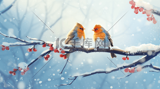 的鸟插画图片_冬季树枝上的鸟插画25