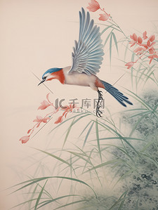 鸟类飞翔插画图片_东方鸟类飞翔的画20