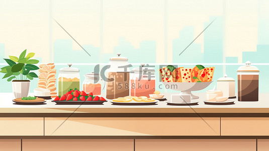 自助餐海報插画图片_自助餐厅美食食物10