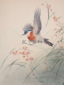 鸟类飞翔插画图片_东方鸟类飞翔的画2