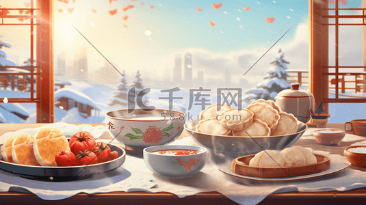 年夜饭水饺插画图片_丰盛的年夜饭美食插画3