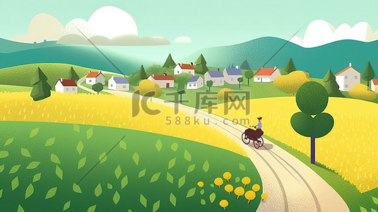 美丽的乡村插画图片_美丽的乡村田园卡通插画12