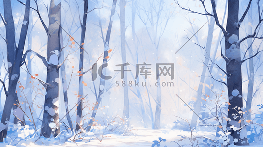 森林雪地森林插画图片_水彩冬季冬天雪地树林森林