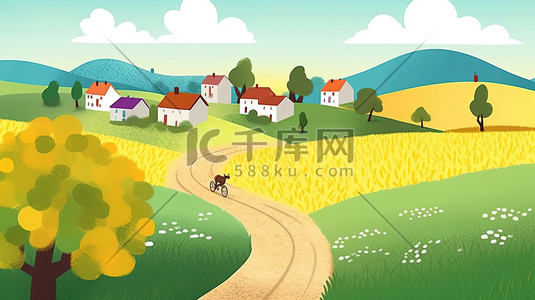 美丽的乡村插画图片_美丽的乡村田园卡通插画9