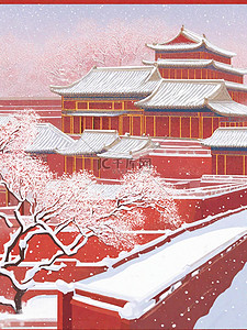 冬天的故宫插画图片_冬天雪后的北京城1