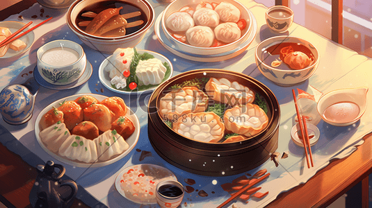 丰盛的年夜饭美食插画30