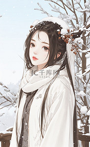 秋冬插画图片_唯美治愈女生秋冬国风