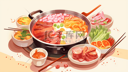 一桌火锅美食插画34