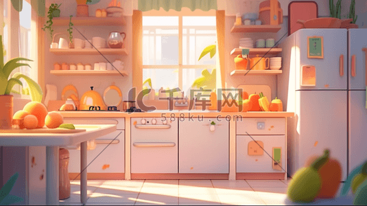 温馨可爱的厨房场景插画7