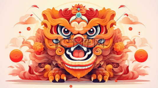 中国如意插画图片_中国风春节舞狮插画13