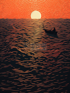 海面波浪插画图片_河上漂流的孤舟插画10