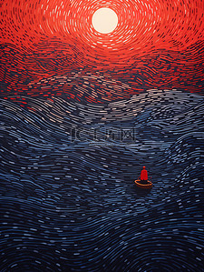 有水的漂流瓶插画图片_河上漂流的孤舟插画4