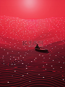 海面波浪插画图片_河上漂流的孤舟插画7