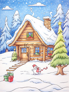 冰山圣诞屋圣诞树卡通插画13