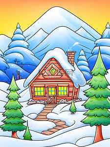 冰山圣诞屋圣诞树卡通插画18