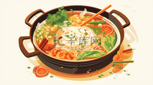 一桌火锅美食插画3