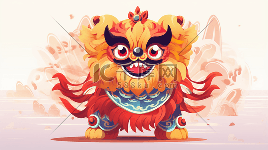 中国风春节舞狮插画3