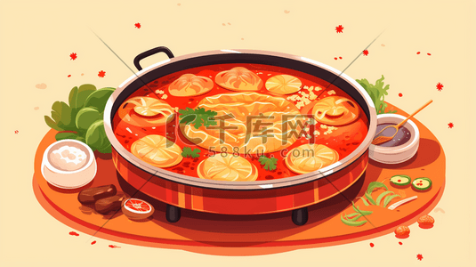 涮涮肉插画图片_一桌火锅美食插画4