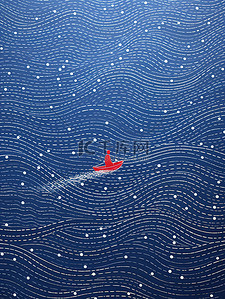 海面波浪插画图片_河上漂流的孤舟插画14
