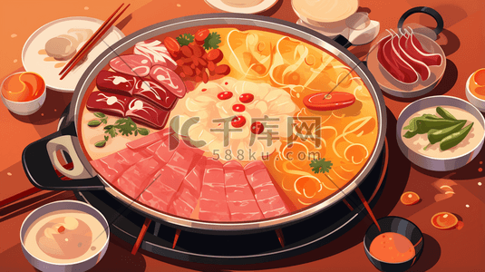 一桌火锅美食插画5