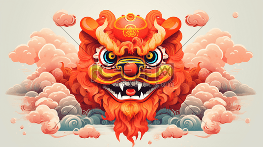 中国风春节舞狮插画9