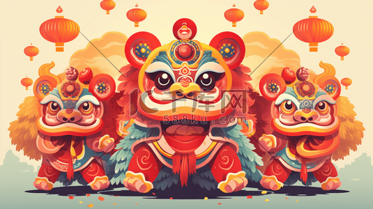 中国风春节舞狮插画25