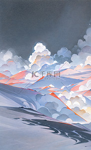 秋冬山插画图片_唯美治愈风景秋冬国风山水