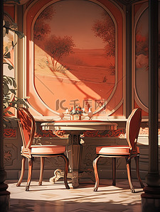 餐桌椅子中国风家居插画3