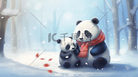 黑白竹子插画图片_动漫雪地里的大熊猫插画21