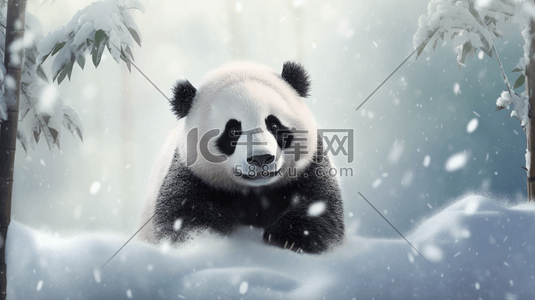 黑白竹子插画图片_动漫雪地里的大熊猫插画11