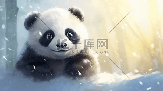 黑白竹子插画图片_动漫雪地里的大熊猫插画16