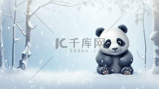 黑白竹子插画图片_动漫雪地里的大熊猫插画5