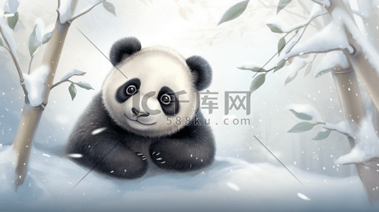 黑白竹子插画图片_动漫雪地里的大熊猫插画17