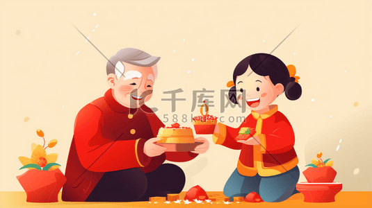 尊老爱幼插画图片_红色中国风尊老爱幼卡通插画20