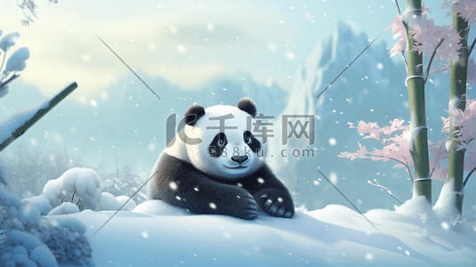 动漫雪地里的大熊猫插画3