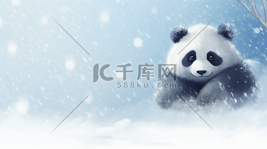 黑白竹子插画图片_动漫雪地里的大熊猫插画15