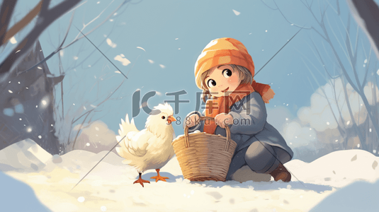 卡通风雪地里和动物一起玩耍的人物插画24