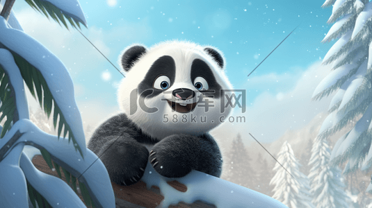 黑白竹子插画图片_动漫雪地里的大熊猫插画10