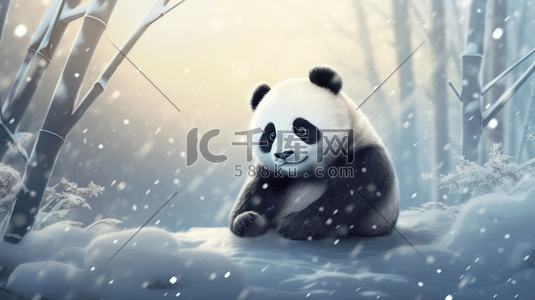 动漫雪地里的大熊猫插画1