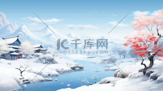 冬季雪花插画图片_蓝色卡通风冬季唯美雪景插画31