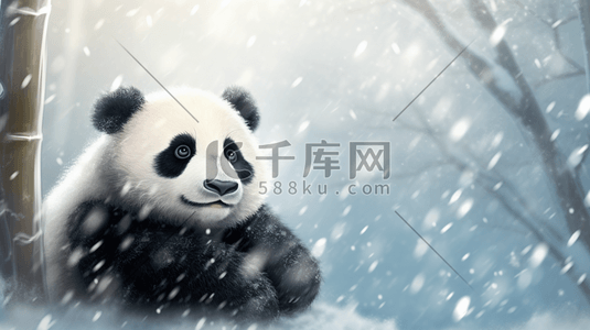黑白竹子插画图片_动漫雪地里的大熊猫插画4