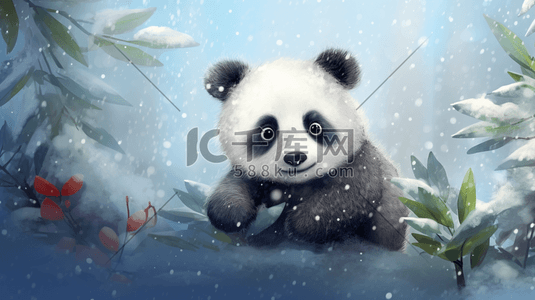 黑白竹子插画图片_动漫雪地里的大熊猫插画9