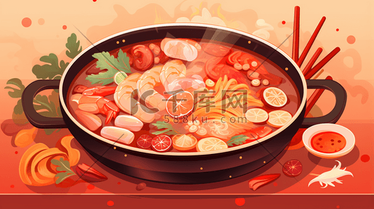 青花椒鱼调料插画图片_卡通动漫中国风火锅美食插图10