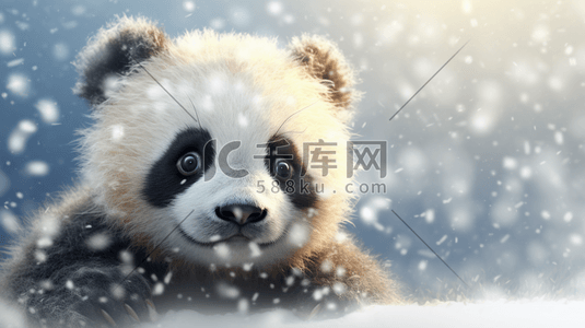 黑白竹子插画图片_动漫雪地里的大熊猫插画6