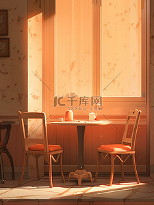 橙色家居插画图片_餐桌椅子中国风家居插画5