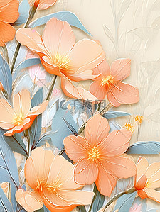 蓝色和橙色花朵彩色木雕风格15