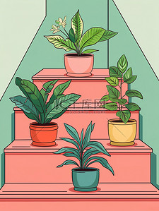 楼梯的绿植花盆植物18