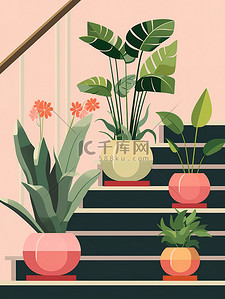 楼梯的绿植花盆植物13
